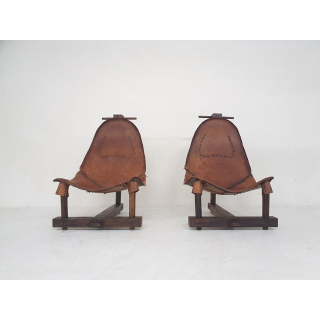 1960s Vintage Saddle Leather Lounge Chairs, Brazil, 1960s, Set of 2 For Sale - Image 5 of 18