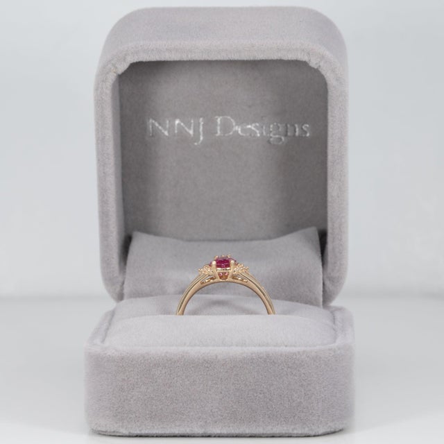 Pink Sapphire Ring With Earth-Mined Diamond Accents: Solid 14k Gold, 8x5.3mm, Size 6.75 For Sale - Image 4 of 9