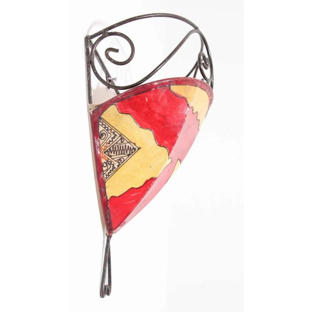 Vintage Parchment Moroccan African Tribal Art Wall Sconce For Sale In Palm Springs - Image 6 of 9