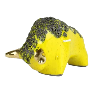 Mid-Century Modern Vintage Otto Keramik Ceramic Bull Buffalo Figurine Yellow Black Gold Germany