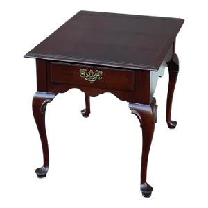 2000s Ethan Allen Georgian Court Queen Anne Solid Cherry Side or End Table With Drawer