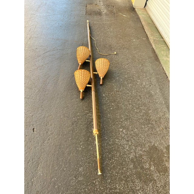 Mid 20th Century Tension Pole Floor Lamp With Wicker Shades For Sale - Image 12 of 12