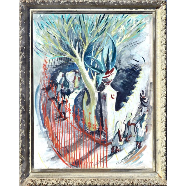 Goldie Anita Powell Harding Impressionist "Cuernavaca Procession" Tempera on Masonite 1935 For Sale