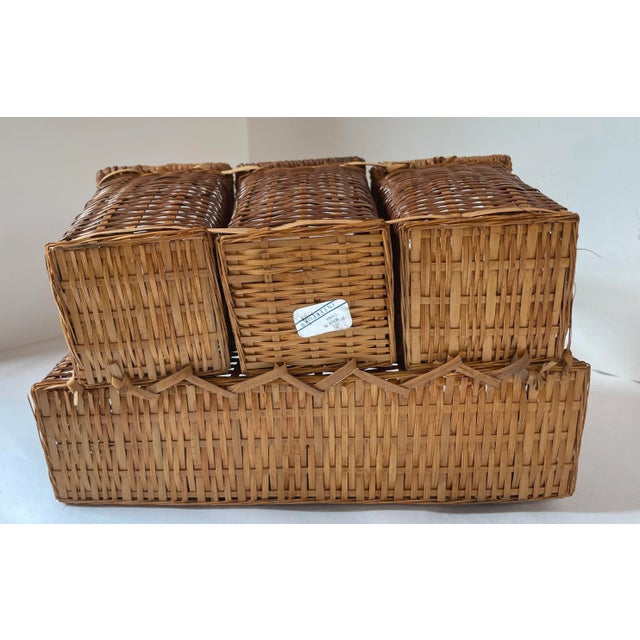 Wood Vintage Wicker Flatware Serving Basket Caddy For Sale - Image 7 of 8