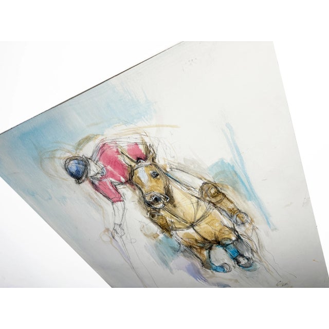 Sculpture Materials Vintage Abstract Horse Painting Contemporary "Study of a Polo Pony" Mixed Medium Watercolor on Paper, 1990s For Sale - Image 7 of 9