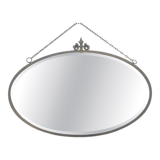 Art Deco Nouveau Style Oval c1920s Metal Pewter Frame Bevelled Wall Mirror MINT For Sale