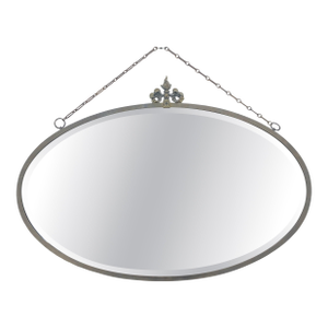 Art Deco Nouveau Style Oval c1920s Metal Pewter Frame Bevelled Wall Mirror MINT
