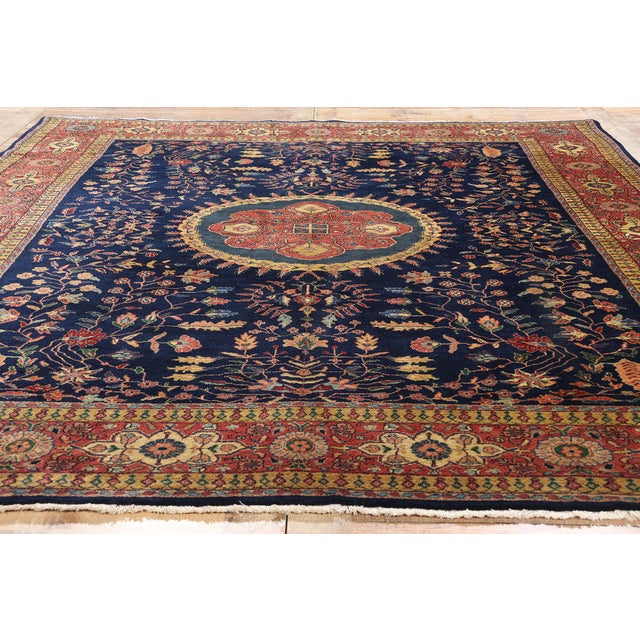 Navy Blue Vintage Indian Sarouk Rug - 07'11 X 09'08 For Sale - Image 8 of 9