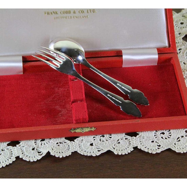 Traditional 1970’s Vintage/New Silverplate Child Silver Set: Spoon & Fork by Frank Cobb & Co. For Sale - Image 3 of 6