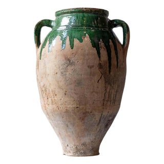 19th Century Balkan Terracotta Jar with Green Drip Glaze For Sale