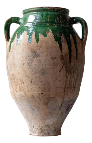 19th Century Balkan Terracotta Jar with Green Drip Glaze