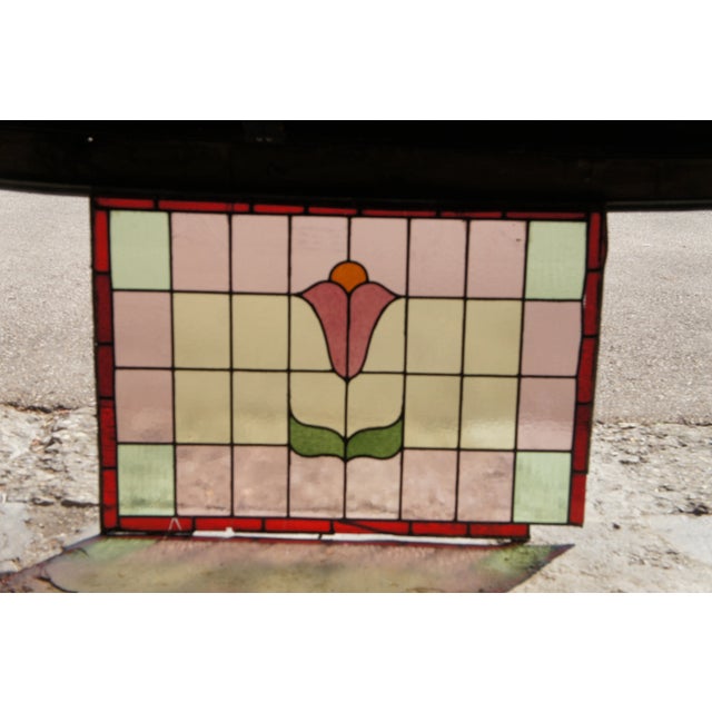 Antique Victorian Floral Leaded Stained Architectural Glass Window Panel For Sale - Image 4 of 11