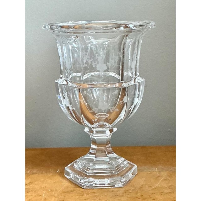 Vintage Tiffany & Co. Etched Crystal Pedestal Vase For Sale - Image 9 of 12