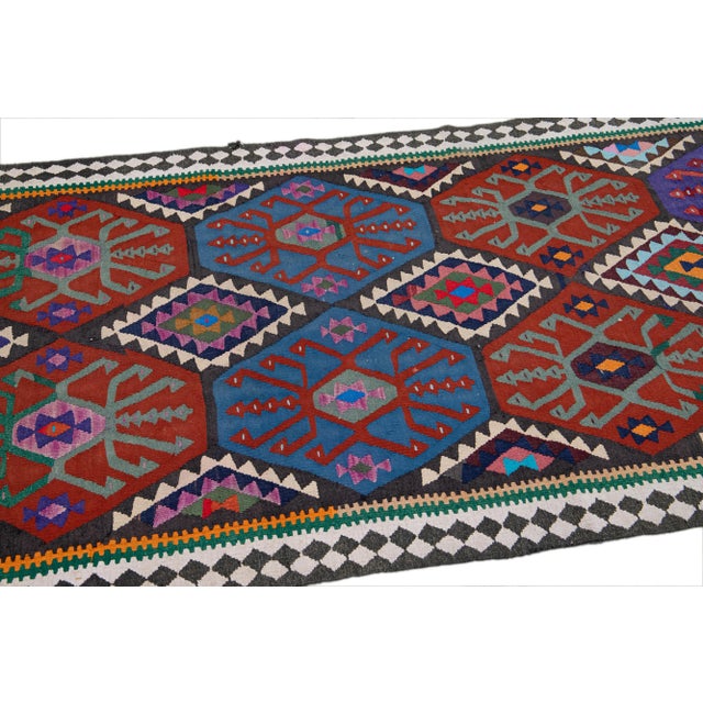 Vintage Kilim Handmade Flatweave Tribal Multicolor Wool Runner For Sale - Image 10 of 11