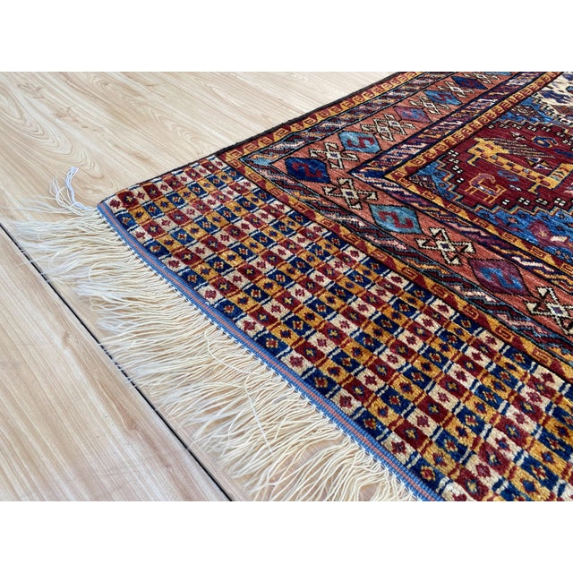 Berry Red Kazak Medallion Handmade Wool Rug 5x7 For Sale - Image 6 of 13