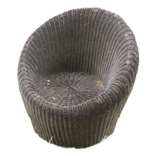Vintage Brown Wicker Barrel Chair Style of Isamu Kenmochi Damage to Wicker and Paint For Sale