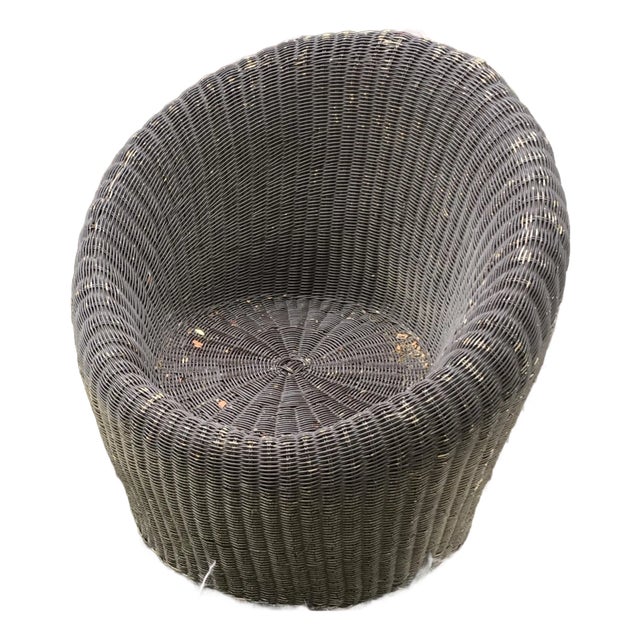 Vintage Brown Wicker Barrel Chair Style of Isamu Kenmochi Damage to Wicker and Paint For Sale