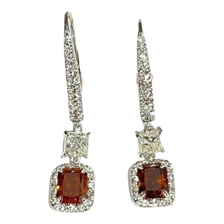 2.02 Ct Natural Fancy Orange & Diamond Dangle Earrings - 2 Pieces For Sale