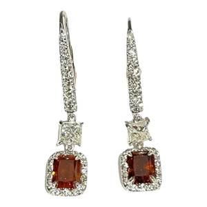 3.23 Ct Natural Fancy Orange & Diamond Dangle Earrings - 2 Pieces