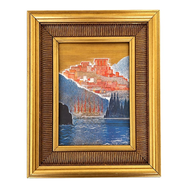 1932 F.-L. Schmied “Pylos” Art Deco Bookplate From L’Illustration, Gilt Framed For Sale