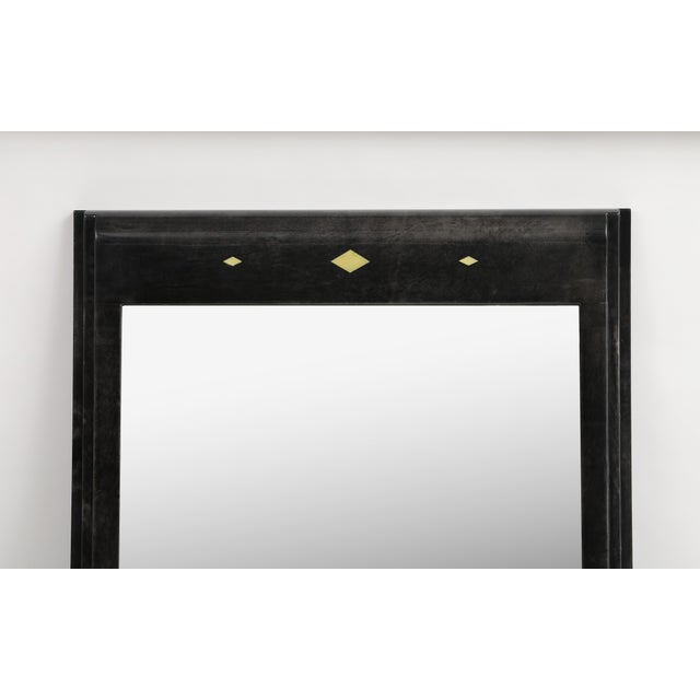 Karl Springer Style Black Goat Skin Wall Mirror With Gold Leaf Accents For Sale - Image 15 of 16