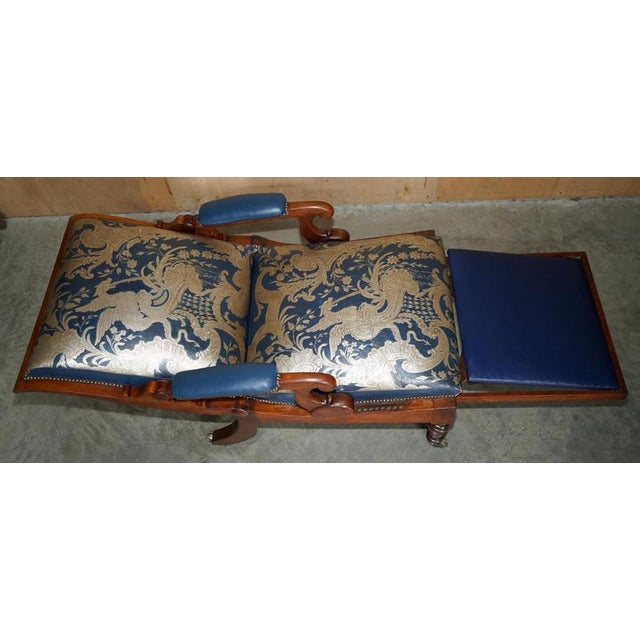 Antique Napoleonic Hardwood and Blue Leather Reclining Library Armchair by Robert Daws, 1830s For Sale - Image 12 of 18