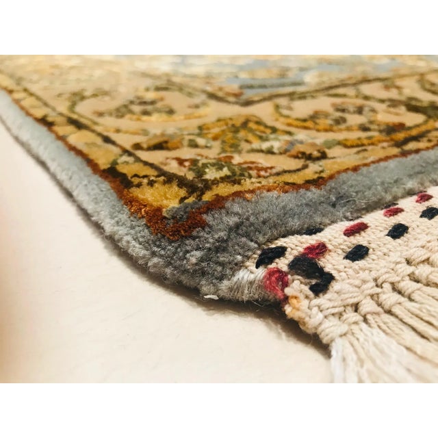 Blue Blue and Gold Yellow Wool & Silk Handmade Jaipur Carpets, 1984, Set of 2 For Sale - Image 8 of 12