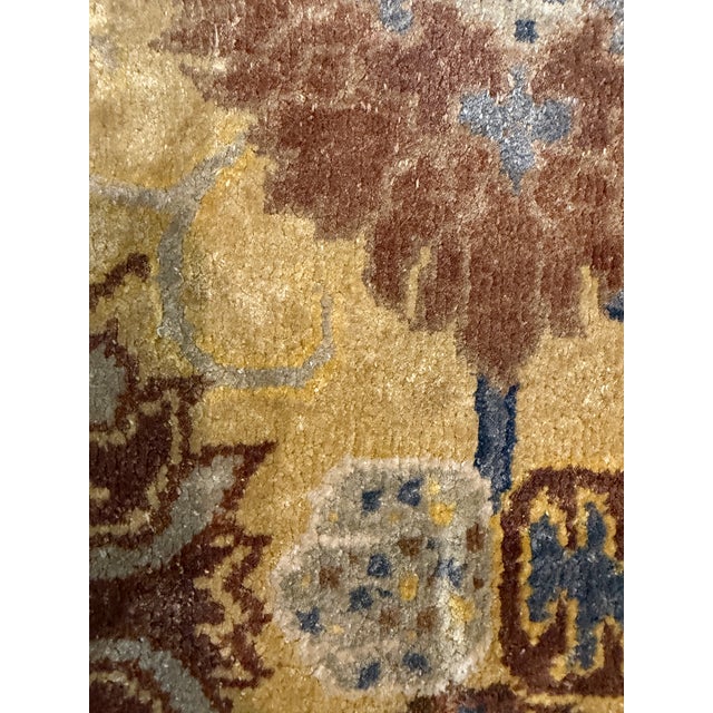 Art Deco Vintage Floral Chinese Art Deco Rug Fragment 1'6" X 1'9" For Sale - Image 3 of 7