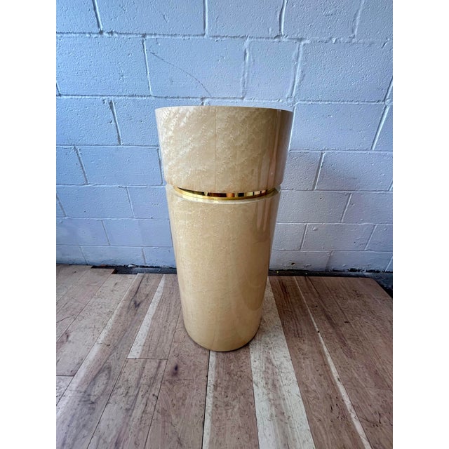 Contemporary Postmodern Cream Goatskin Clad Cylinder Pedestal or Column Karl Springer Style For Sale - Image 3 of 8