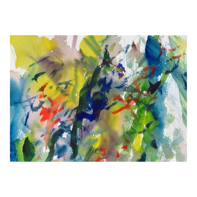 Vintage Yellow & Green Abstract Watercolor by Les Anderson For Sale