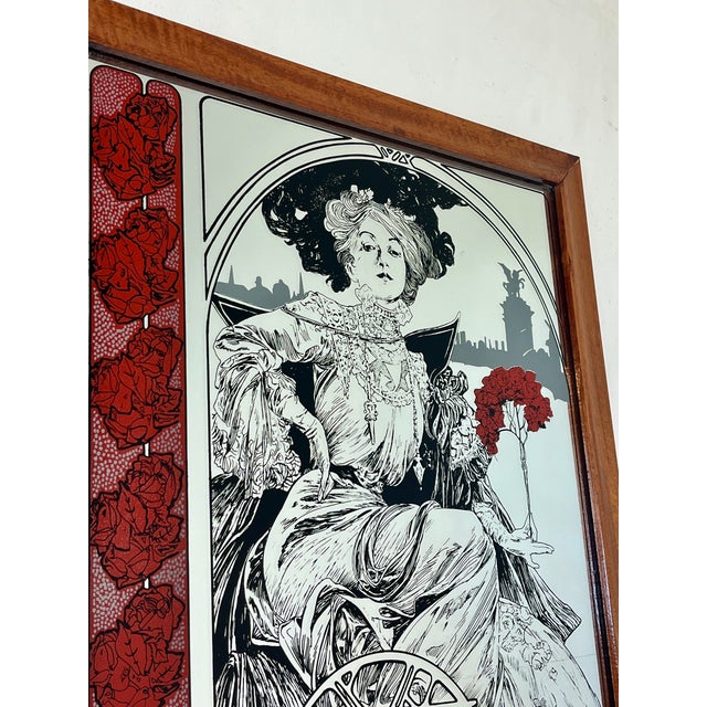 Vintage Art Nouveau Mirror with Christmas Noel Illustration by Alphonse Mucha, 1960s For Sale - Image 11 of 15