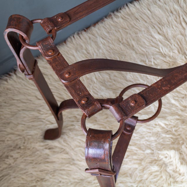 Jacques Adnet Hermes Style Iron Leather Bridle Strap Equestrian Console Table For Sale - Image 11 of 18
