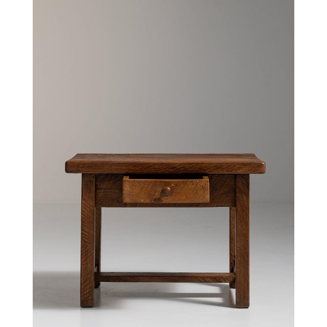 1970s 1970-1979 France Honey Oak Single-Drawer Side Table For Sale - Image 5 of 11
