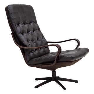 Scandinavian Swivel Armchair in Patchwork Leather, 1970s For Sale