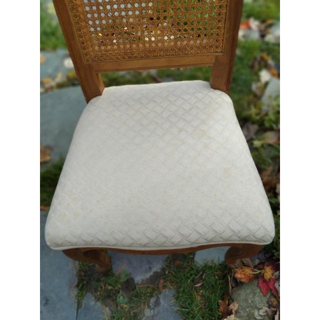 Ivory Pair Vintage Country French Provincial Cane Back Wood Side Chairs Cabriole Legs For Sale - Image 8 of 12