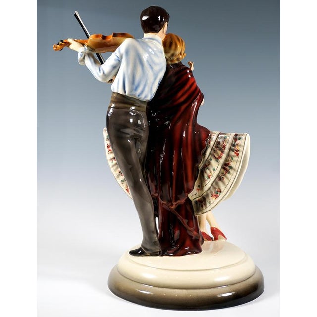 Large Vienna Group Dancer with Violinist by Josef Lorenzl for Goldscheider, 1930 For Sale - Image 3 of 10