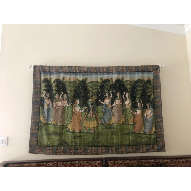 This large Indian tapestry is a work of art! Painted on raw silk by skilled artisans back in the 1970s, it's approximately...