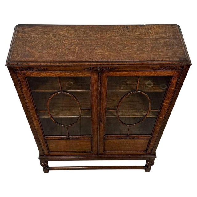 Antique English Oak Glazed Display Cabinet, 1900s For Sale - Image 3 of 12