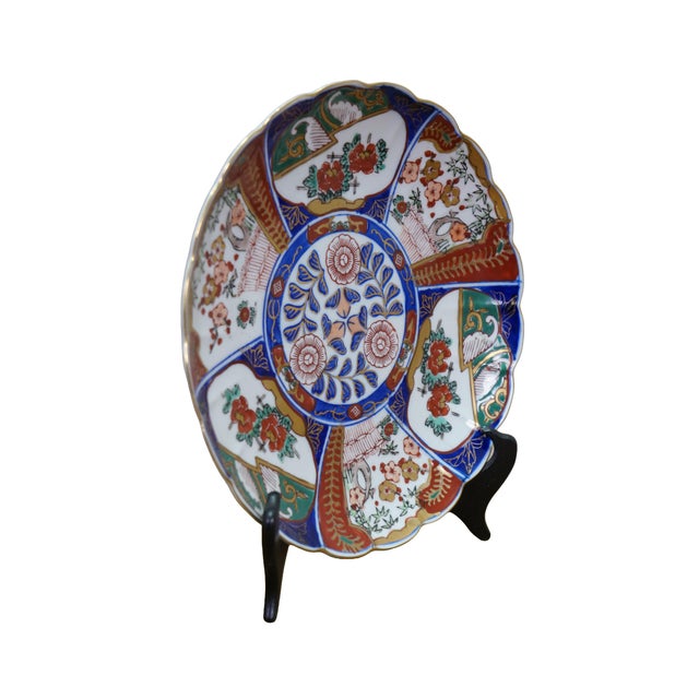 Japanese Antique Japanese Scalloped Floral Porcelain Imari Dinner Plate 10" For Sale - Image 3 of 9