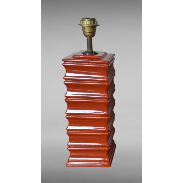 Metal Pair of 1970s Artisan Italian Red Glazed Ceramic Lamps For Sale - Image 7 of 12