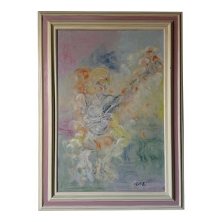 1970’s Iras “Guitar + Girl” Impressionist Abstract Oil on Canvas Painting, Framed For Sale