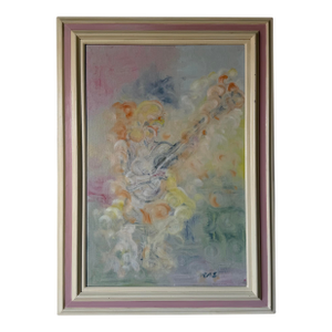 1970’s Iras “Guitar + Girl” Impressionist Abstract Oil on Canvas Painting, Framed