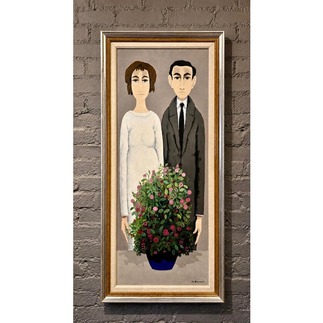Italian Marcello Boccacci - Modernist Young Lovers Portrait - 1960s Oil Panting For Sale - Image 3 of 13