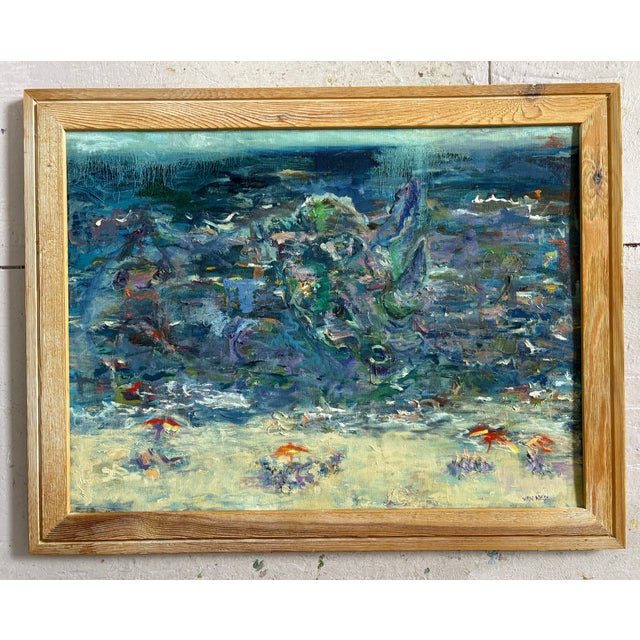 “Beach People”, Original Oil Painting, Framed Coastal Art, One-of-a-Kind For Sale In Saint Louis - Image 6 of 10