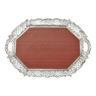 Vintage Victorian Melamine & Silver Plated Faux Wood Bar Liquor Serving Tray For Sale