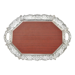Vintage Victorian Melamine & Silver Plated Faux Wood Bar Liquor Serving Tray