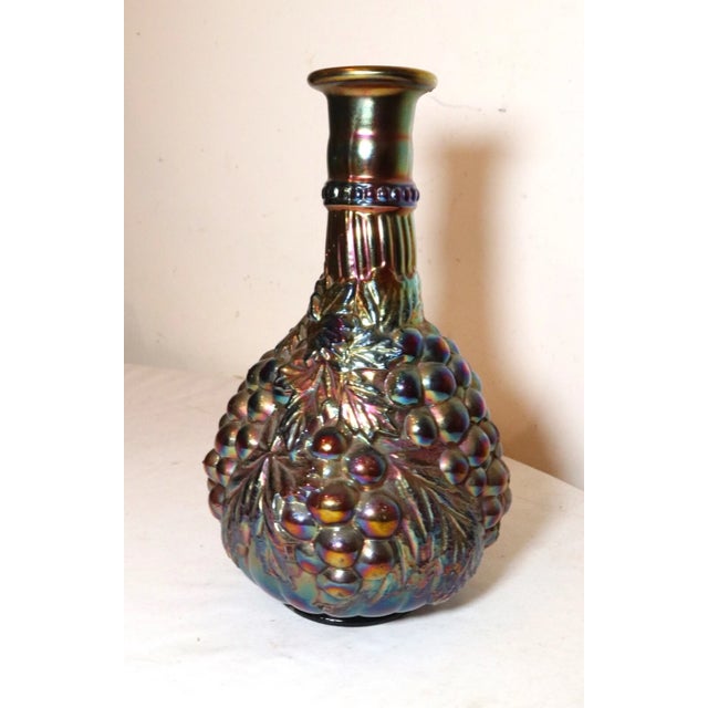 Amethyst Rare Vintage Carnival Iridescent Glass Figural Leaf and Berry Grape Fenton Vase For Sale - Image 8 of 12