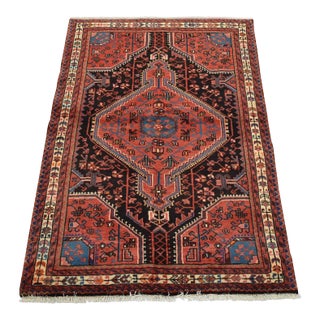 Zanjan Rug 3’7” X 5′ Blue Wool Vintage Tribal Hand-Knotted Oriental Carpet For Sale