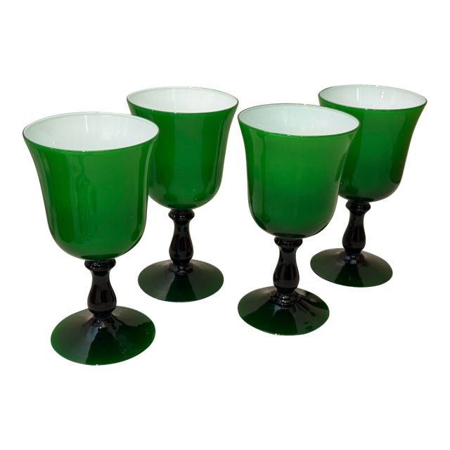 Mid 20th Century Mid-Century Modern Carlo Moretti Murano Cased Glass Wine Goblets - Set of 4 For Sale