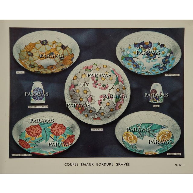 Loys Lucha French Art Deco Pendant Light 1930s - Blue White Floral Enameled Bowl For Sale - Image 13 of 13